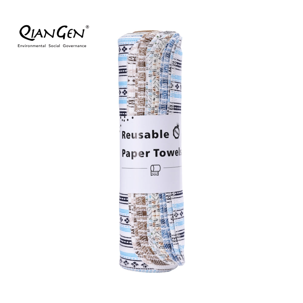 QianGen Eco-Washable Cloth Paper Towels 10 x 12" | Reusable Paper Towels, Absorbent & Soft Unpaper Towels | Zero Waste Paperless Napkins Rolls - 24 count roll