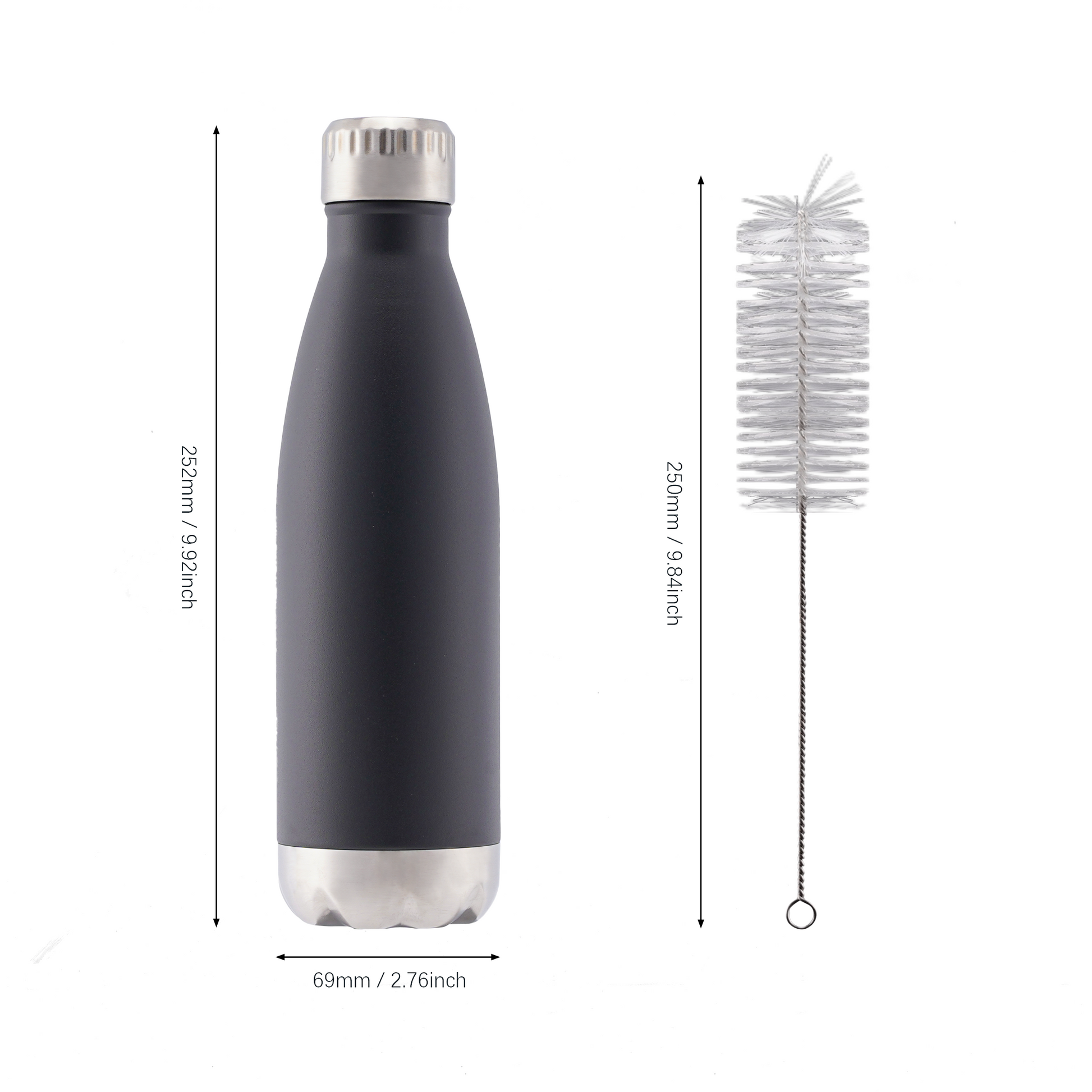 Size dimensions chart for 17oz cola shape bottle height and width