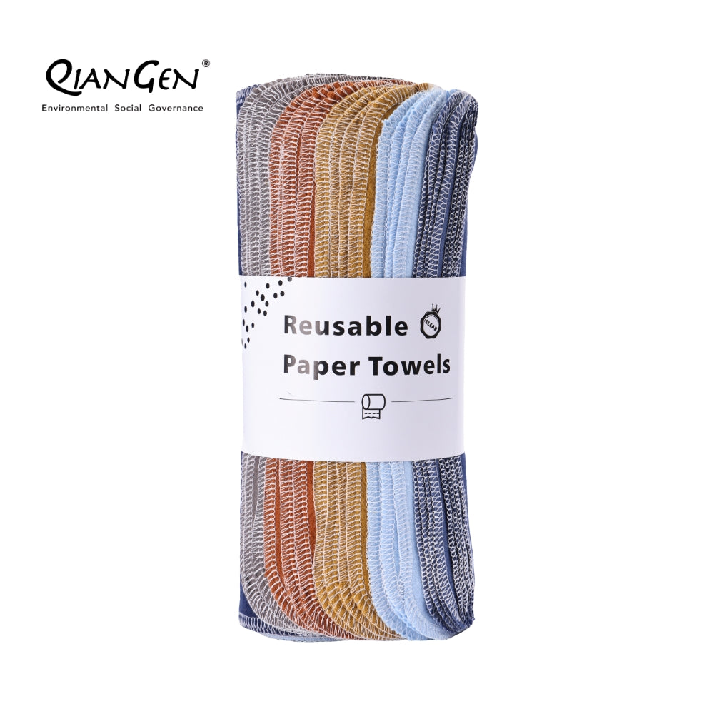 QianGen Eco-Washable Cloth Paper Towels 10 x 12" | Reusable Paper Towels, Absorbent & Soft Unpaper Towels | Zero Waste Paperless Napkins Rolls - 24 count roll