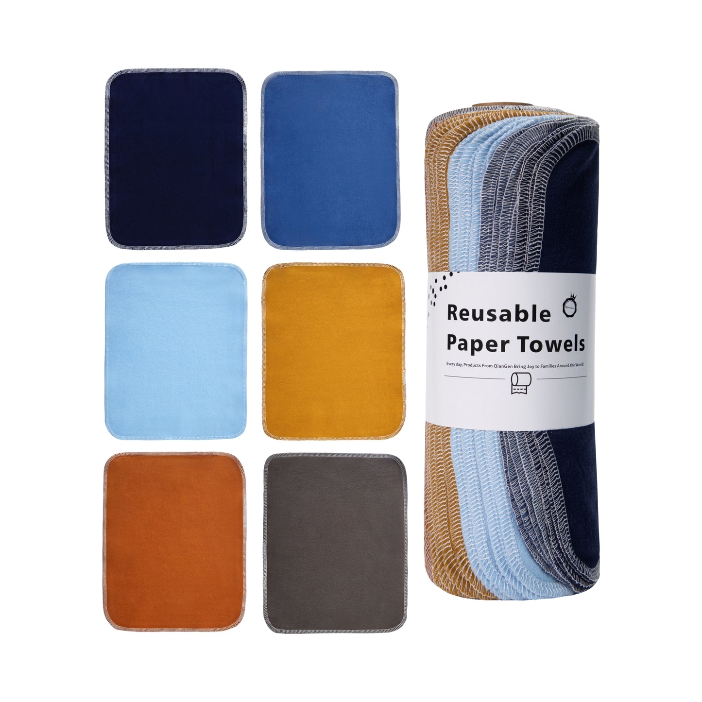 Kingen Home reusable paper towels collection assortment of solid and patterned cotton flannel rolls
