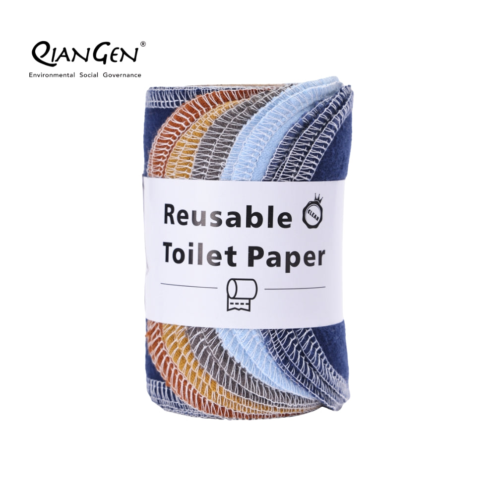 QianGen Reusable Toilet Paper Cloth 4.3 x 12" - Soft, Washable Bidet Wipes | Eco-Friendly Cloth Toilet Paper | Unpaper Towels - 24 count roll