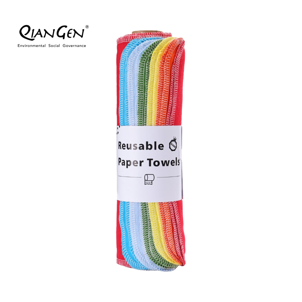 QianGen Eco-Washable Cloth Paper Towels 10 x 12" | Reusable Paper Towels, Absorbent & Soft Unpaper Towels | Zero Waste Paperless Napkins Rolls - 24 count roll