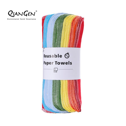 QianGen Eco-Washable Cloth Paper Towels 10 x 12" | Reusable Paper Towels, Absorbent & Soft Unpaper Towels | Zero Waste Paperless Napkins Rolls - 24 count roll