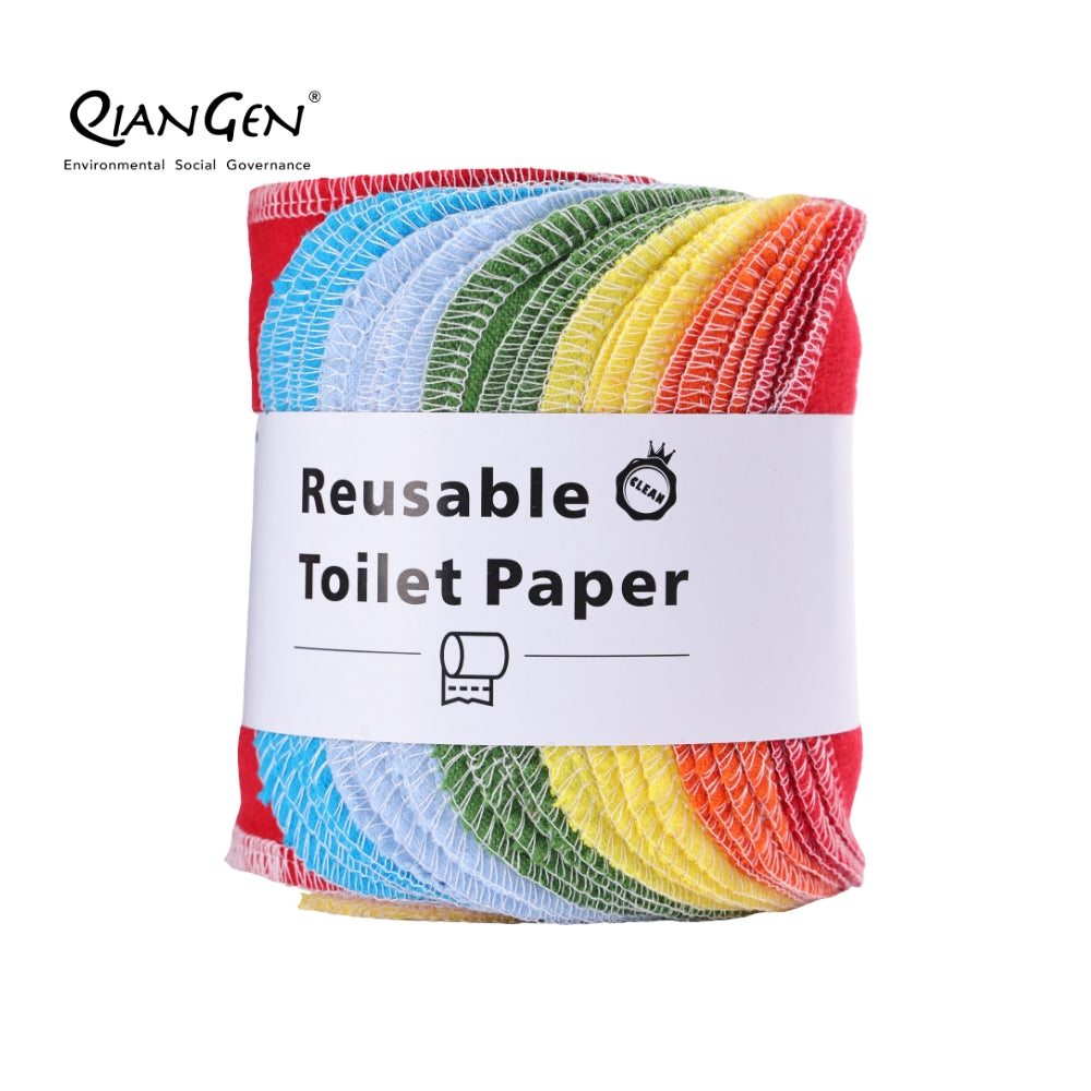 QianGen Reusable Toilet Paper Cloth 4.3 x 12" - Soft, Washable Bidet Wipes | Eco-Friendly Cloth Toilet Paper | Unpaper Towels - 24 count roll