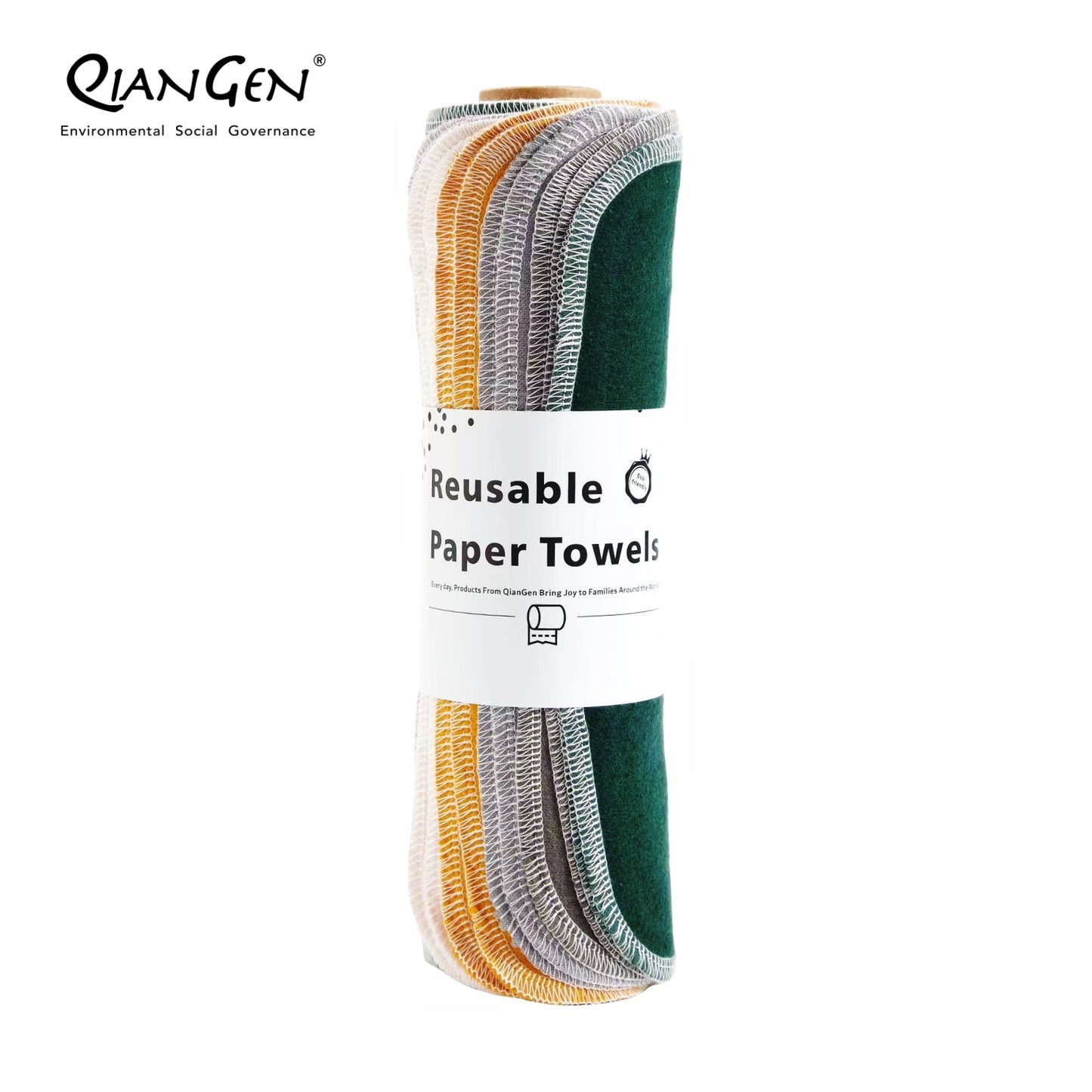 QianGen Eco-Washable Cloth Paper Towels 10 x 12" | Reusable Paper Towels, Absorbent & Soft Unpaper Towels | Zero Waste Paperless Napkins Rolls - 24 count roll
