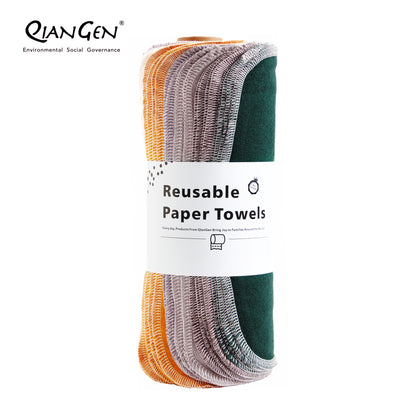 QianGen Eco-Washable Cloth Paper Towels 10 x 12" | Reusable Paper Towels, Absorbent & Soft Unpaper Towels | Zero Waste Paperless Napkins Rolls - 24 count roll