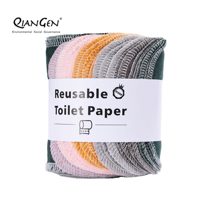 QianGen Reusable Toilet Paper Cloth 4.3 x 12" - Soft, Washable Bidet Wipes | Eco-Friendly Cloth Toilet Paper | Unpaper Towels - 24 count roll