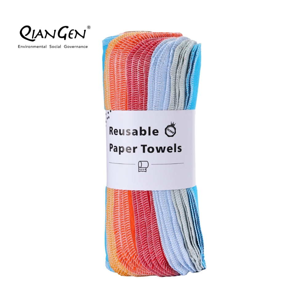 QianGen Eco-Washable Cloth Paper Towels 10 x 12" | Reusable Paper Towels, Absorbent & Soft Unpaper Towels | Zero Waste Paperless Napkins Rolls - 24 count roll