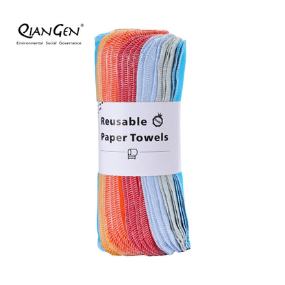 QianGen Eco-Washable Cloth Paper Towels 10 x 12" | Reusable Paper Towels, Absorbent & Soft Unpaper Towels | Zero Waste Paperless Napkins Rolls - 24 count roll