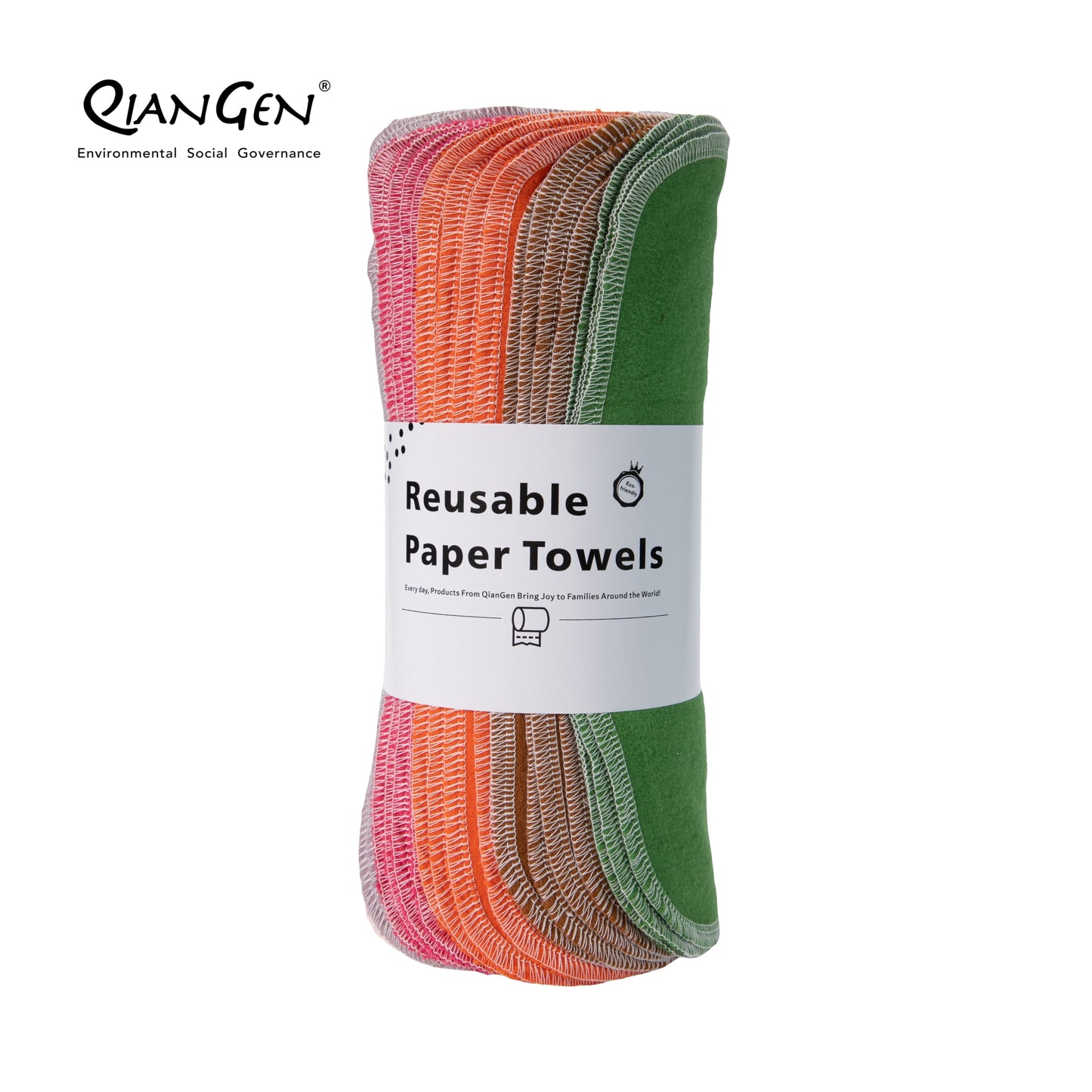 QianGen Eco-Washable Cloth Paper Towels 10 x 12" | Reusable Paper Towels, Absorbent & Soft Unpaper Towels | Zero Waste Paperless Napkins Rolls - 24 count roll