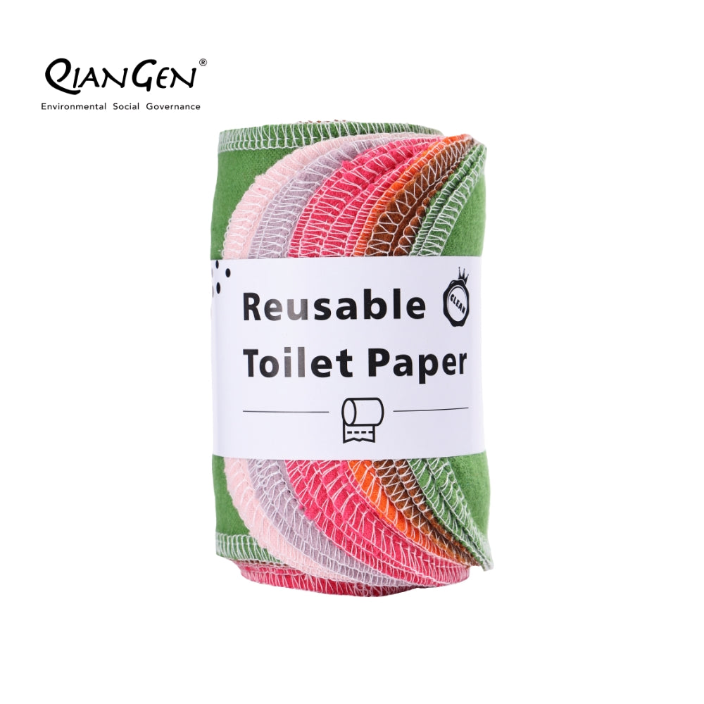 QianGen Reusable Toilet Paper Cloth 4.3 x 12" - Soft, Washable Bidet Wipes | Eco-Friendly Cloth Toilet Paper | Unpaper Towels - 24 count roll