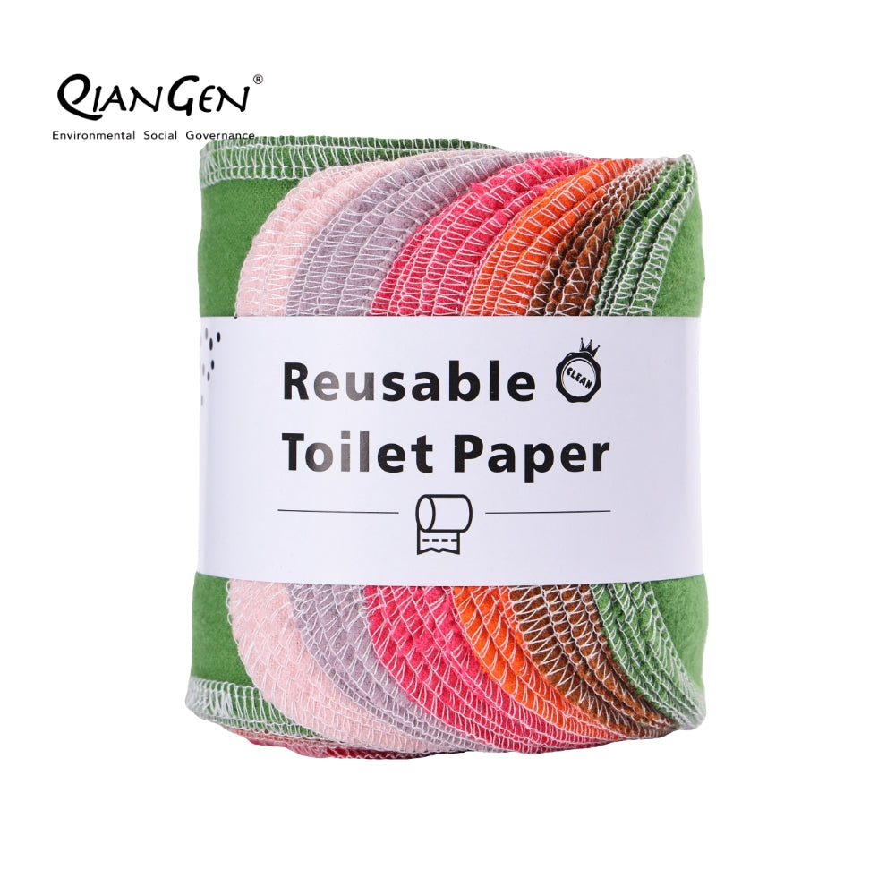 QianGen Reusable Toilet Paper Cloth 4.3 x 12" - Soft, Washable Bidet Wipes | Eco-Friendly Cloth Toilet Paper | Unpaper Towels - 24 count roll