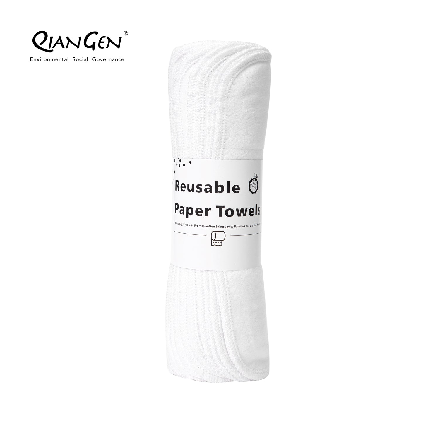 QianGen Eco-Washable Cloth Paper Towels 10 x 12" | Reusable Paper Towels, Absorbent & Soft Unpaper Towels | Zero Waste Paperless Napkins Rolls - 24 count roll