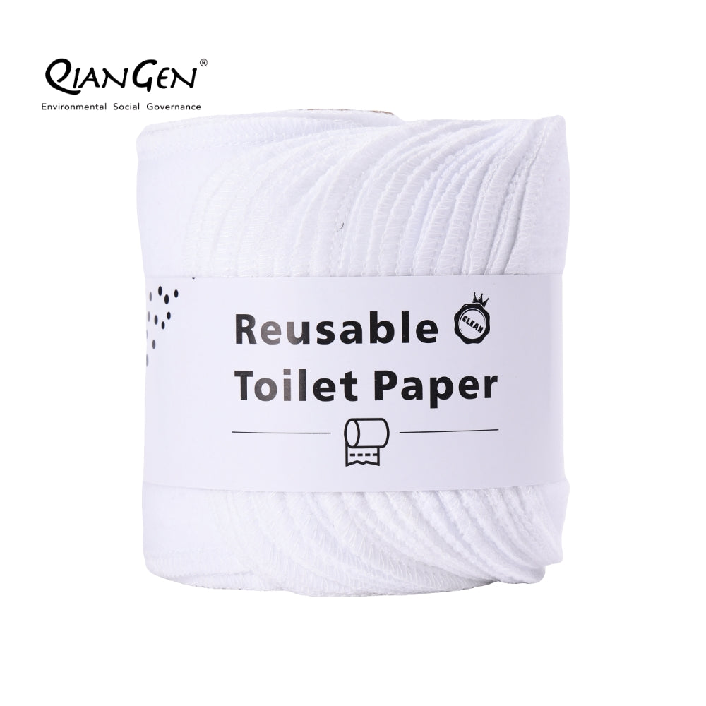 QianGen Reusable Toilet Paper Cloth 4.3 x 12" - Soft, Washable Bidet Wipes | Eco-Friendly Cloth Toilet Paper | Unpaper Towels - 24 count roll