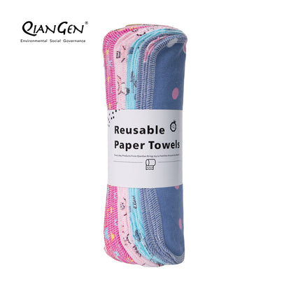 QianGen Eco-Washable Cloth Paper Towels 10 x 12" | Reusable Paper Towels, Absorbent & Soft Unpaper Towels | Zero Waste Paperless Napkins Rolls - 24 count roll