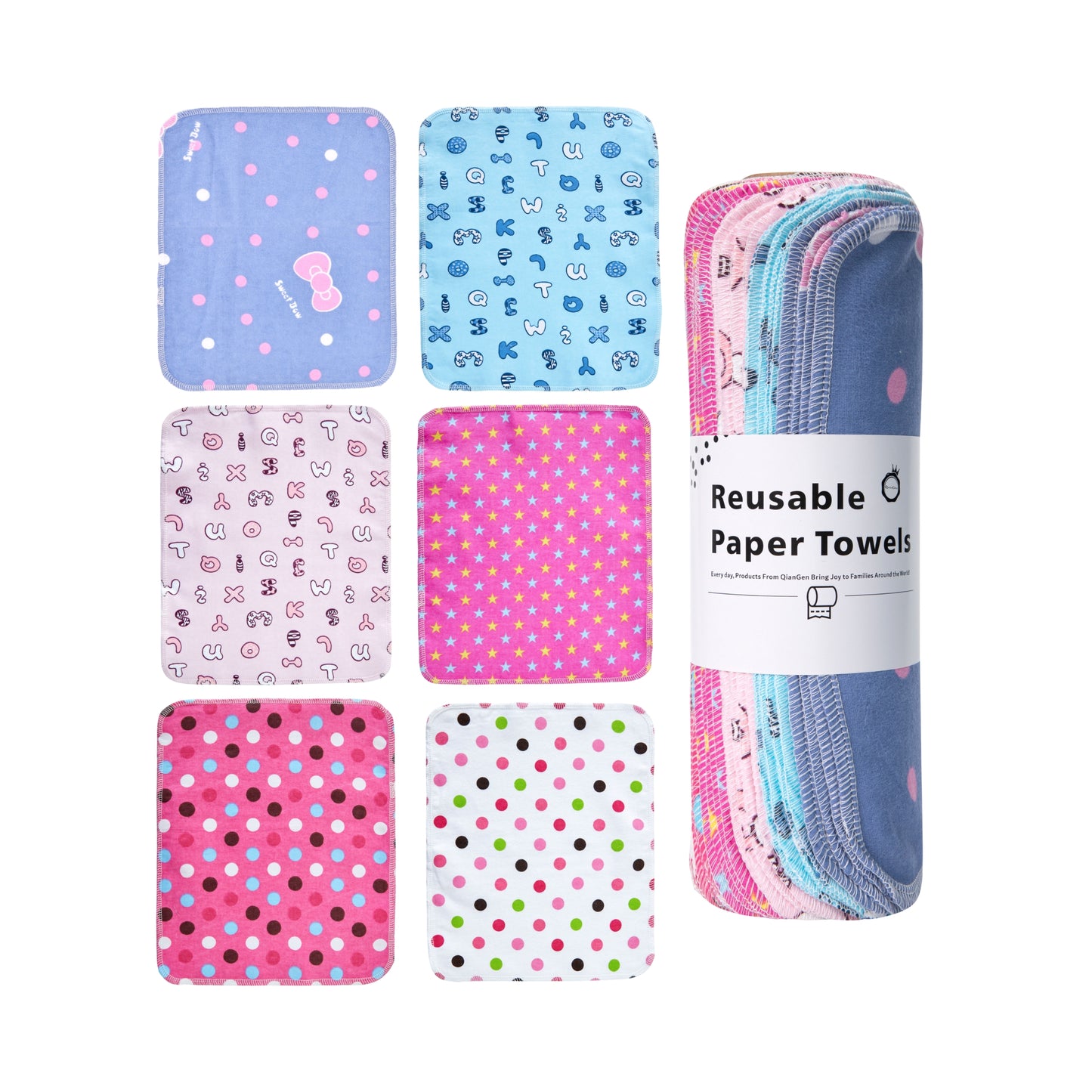 Cute pastel dots and bows reusable paper towels baby nursery decor roll