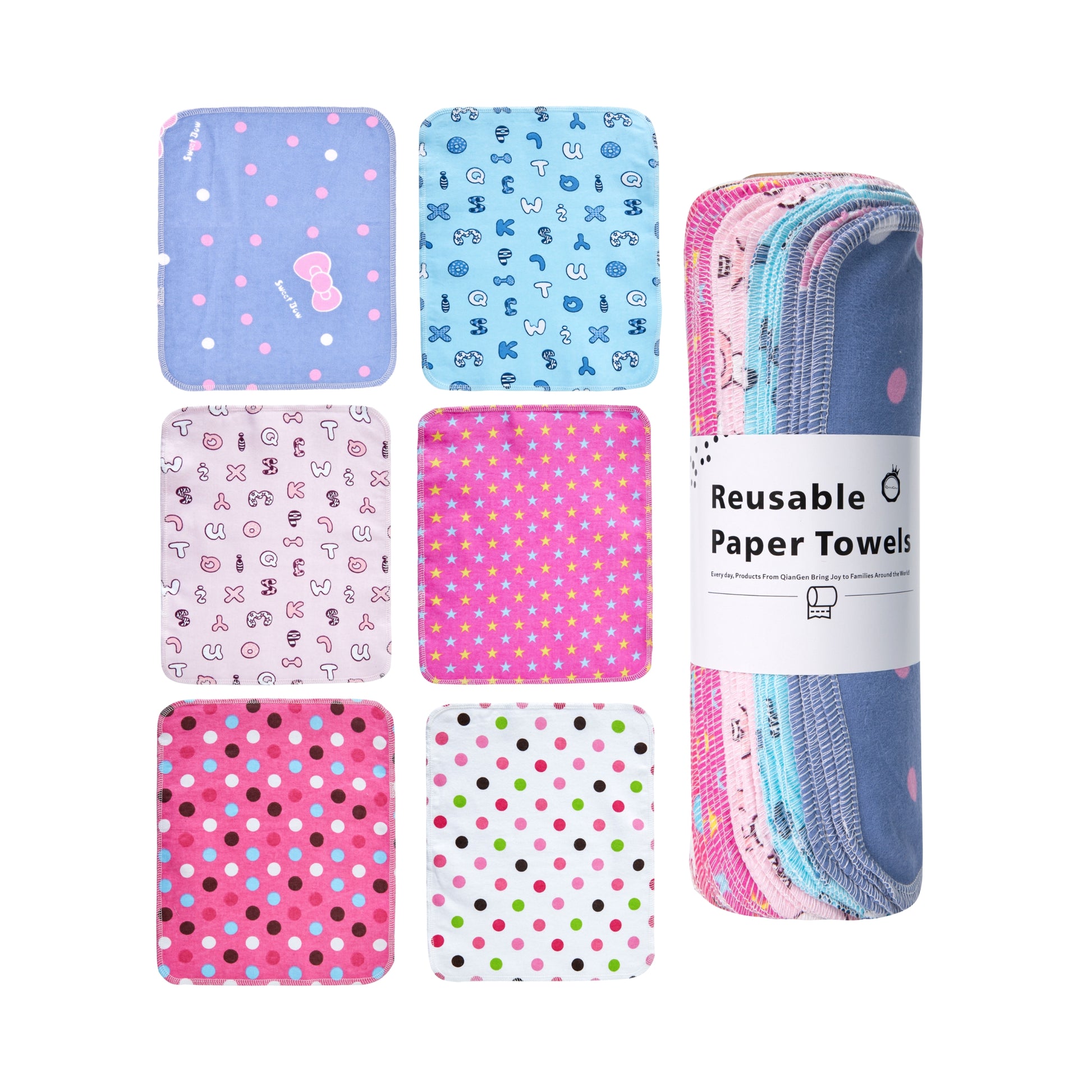 Cute pastel dots and bows reusable paper towels baby nursery decor roll