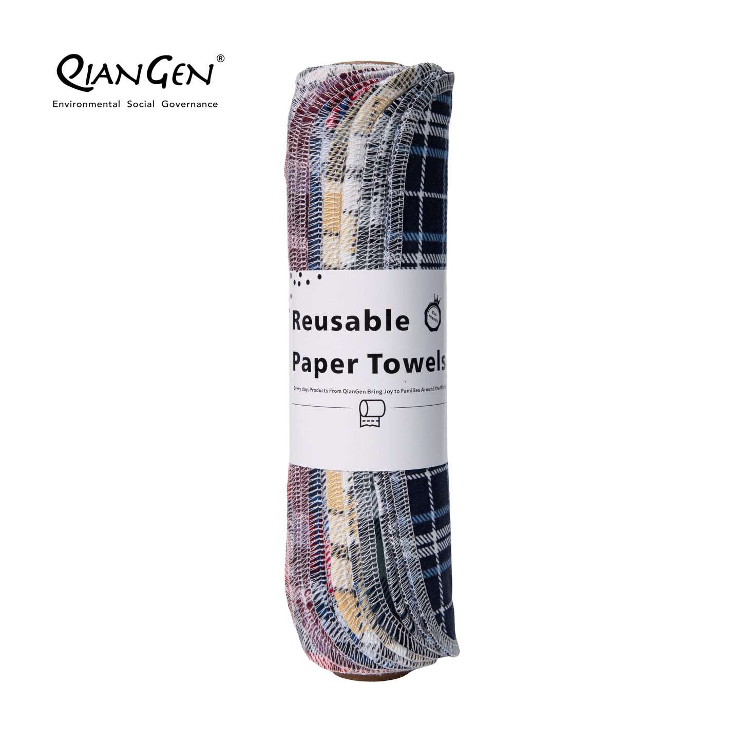 QianGen Eco-Washable Cloth Paper Towels 10 x 12" | Reusable Paper Towels, Absorbent & Soft Unpaper Towels | Zero Waste Paperless Napkins Rolls - 24 count roll