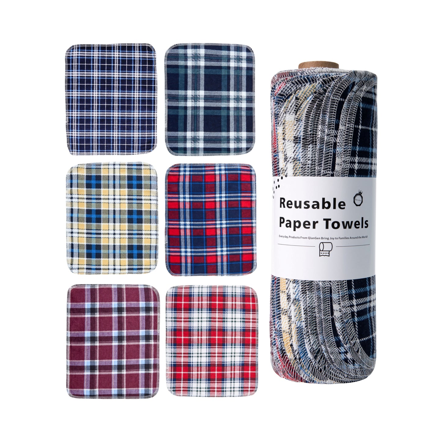 Farmhouse style reusable paper towels plaid check pattern on roll