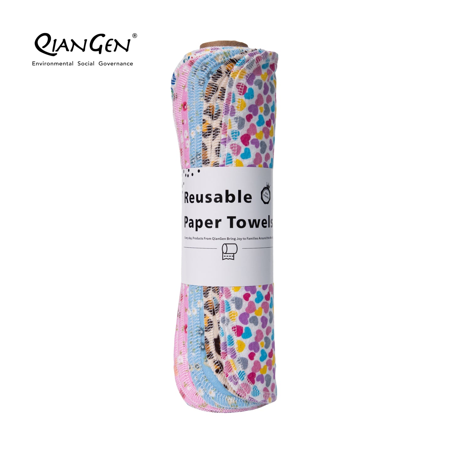 QianGen Eco-Washable Cloth Paper Towels 10 x 12" | Reusable Paper Towels, Absorbent & Soft Unpaper Towels | Zero Waste Paperless Napkins Rolls - 24 count roll