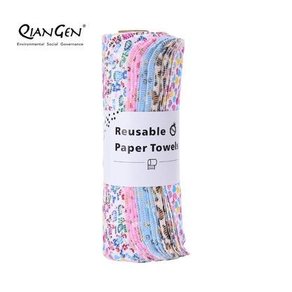 QianGen Eco-Washable Cloth Paper Towels 10 x 12" | Reusable Paper Towels, Absorbent & Soft Unpaper Towels | Zero Waste Paperless Napkins Rolls - 24 count roll