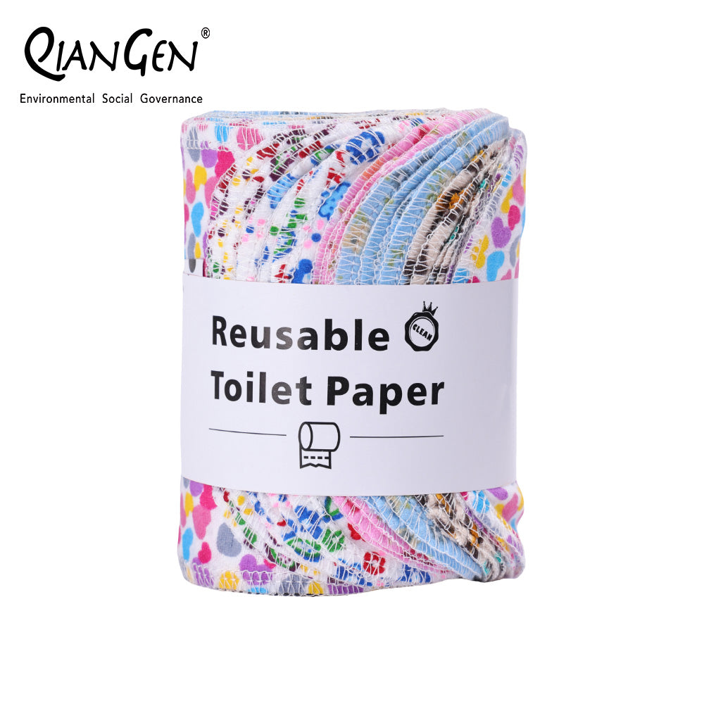 QianGen Reusable Toilet Paper Cloth 4.3 x 12" - Soft, Washable Bidet Wipes | Eco-Friendly Cloth Toilet Paper | Unpaper Towels - 24 count roll