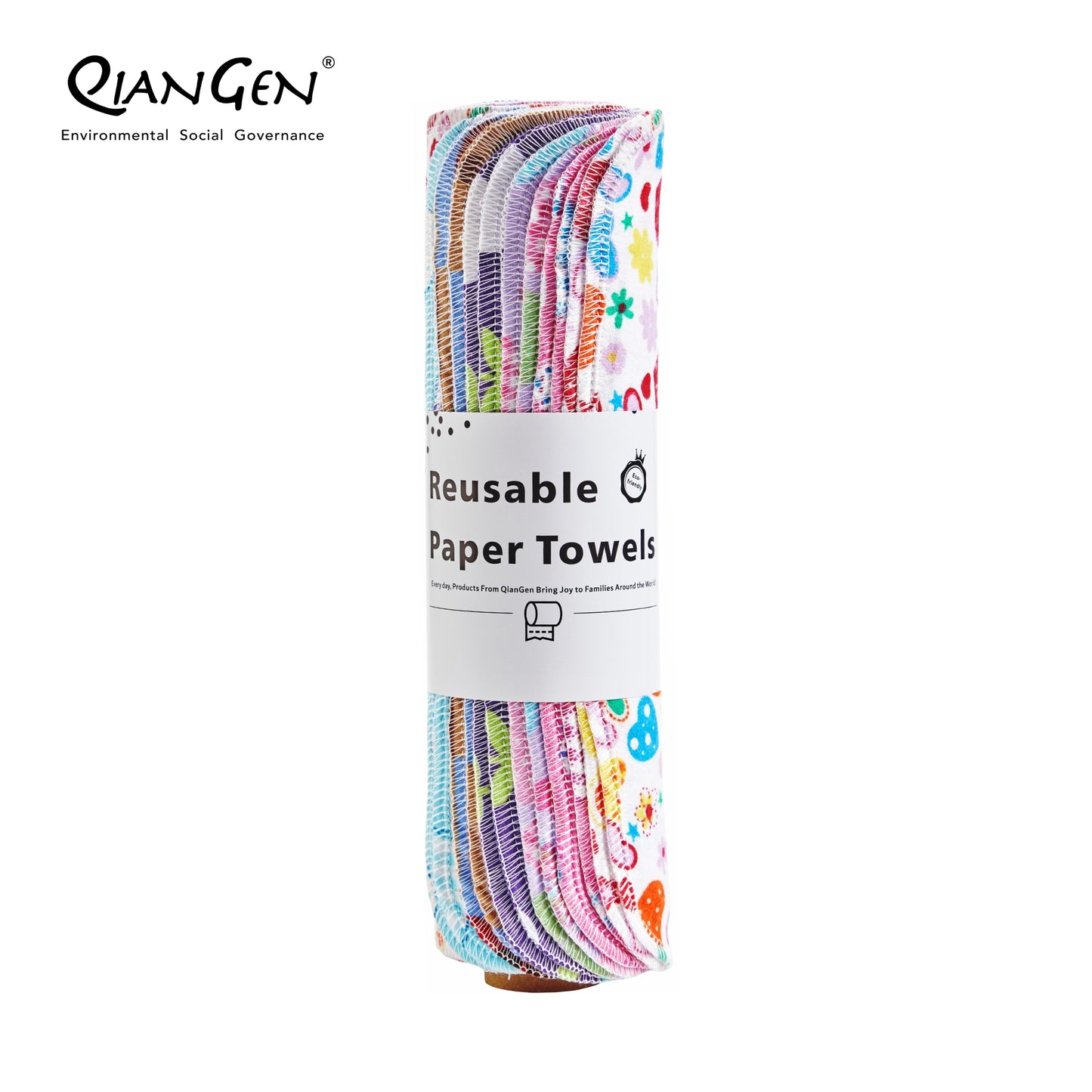 QianGen Eco-Washable Cloth Paper Towels 10 x 12" | Reusable Paper Towels, Absorbent & Soft Unpaper Towels | Zero Waste Paperless Napkins Rolls - 24 count roll