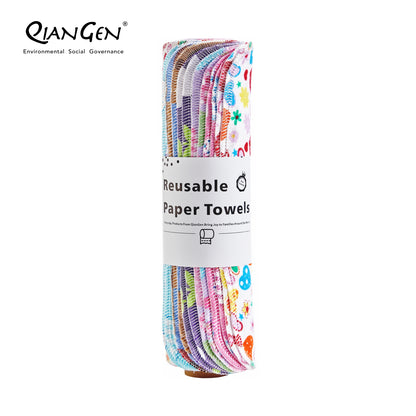 QianGen Eco-Washable Cloth Paper Towels 10 x 12" | Reusable Paper Towels, Absorbent & Soft Unpaper Towels | Zero Waste Paperless Napkins Rolls - 24 count roll