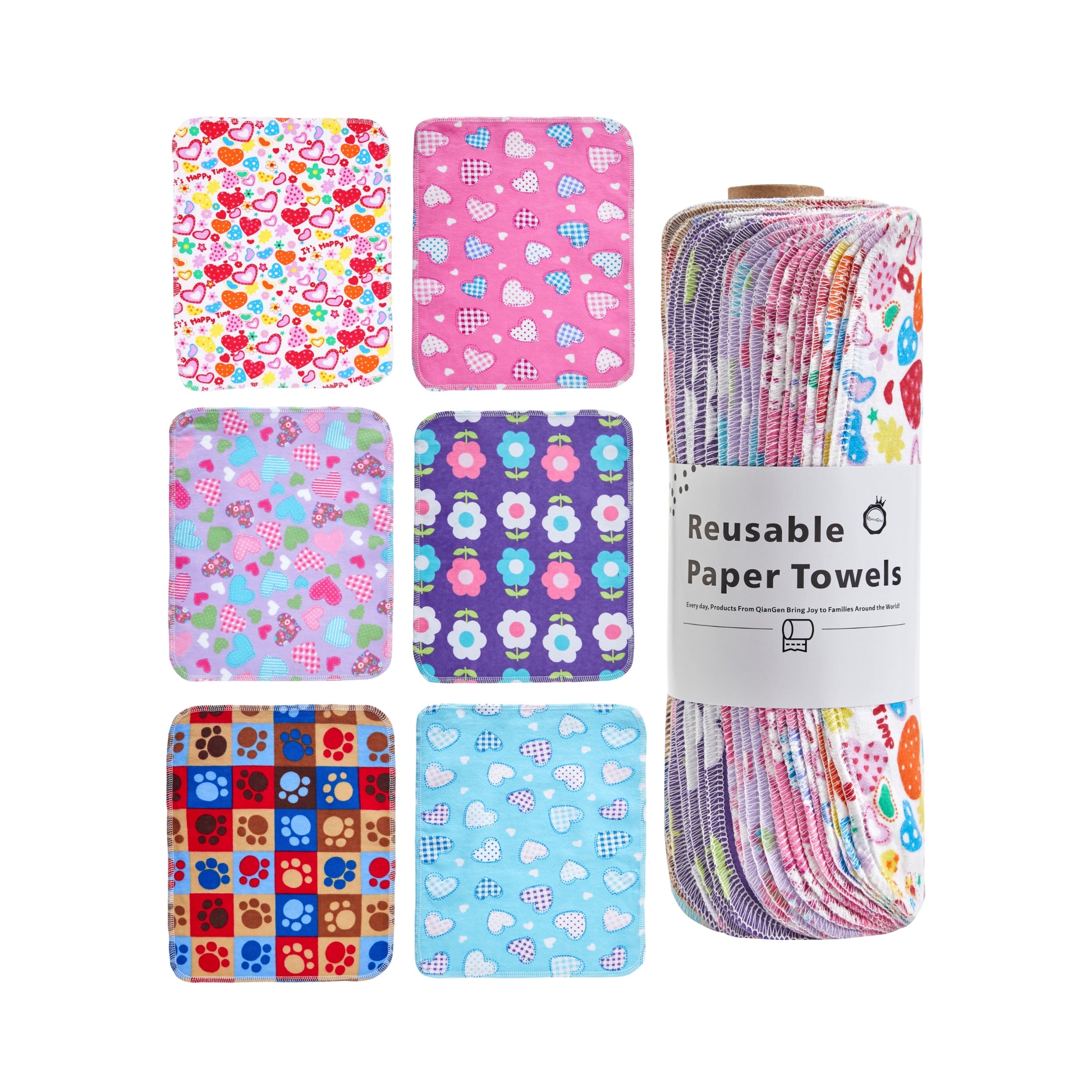Surprise Prints variety pack reusable paper towels roll cute hearts and paws pattern