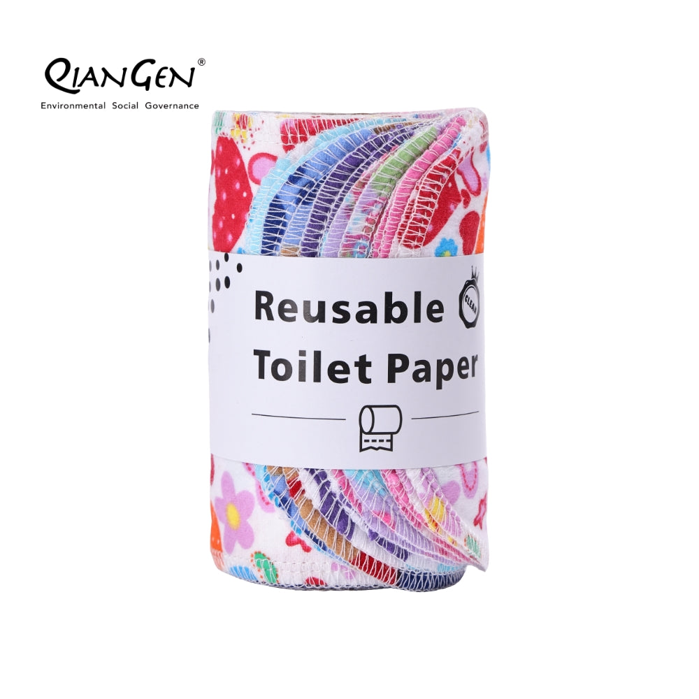 QianGen Reusable Toilet Paper Cloth 4.3 x 12" - Soft, Washable Bidet Wipes | Eco-Friendly Cloth Toilet Paper | Unpaper Towels - 24 count roll