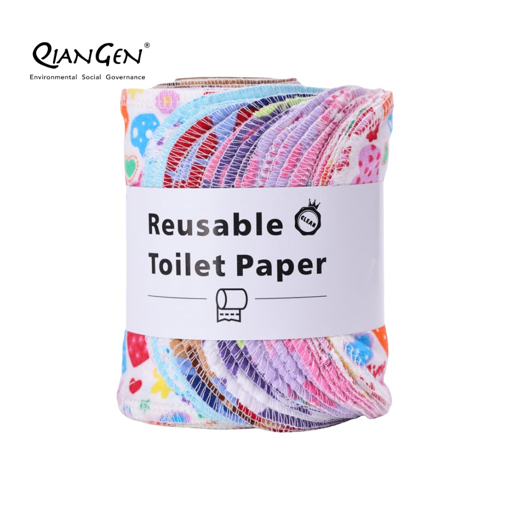 QianGen Reusable Toilet Paper Cloth 4.3 x 12" - Soft, Washable Bidet Wipes | Eco-Friendly Cloth Toilet Paper | Unpaper Towels - 24 count roll
