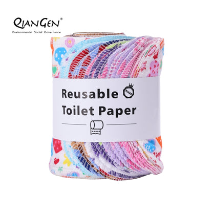 QianGen Reusable Toilet Paper Cloth 4.3 x 12" - Soft, Washable Bidet Wipes | Eco-Friendly Cloth Toilet Paper | Unpaper Towels - 24 count roll