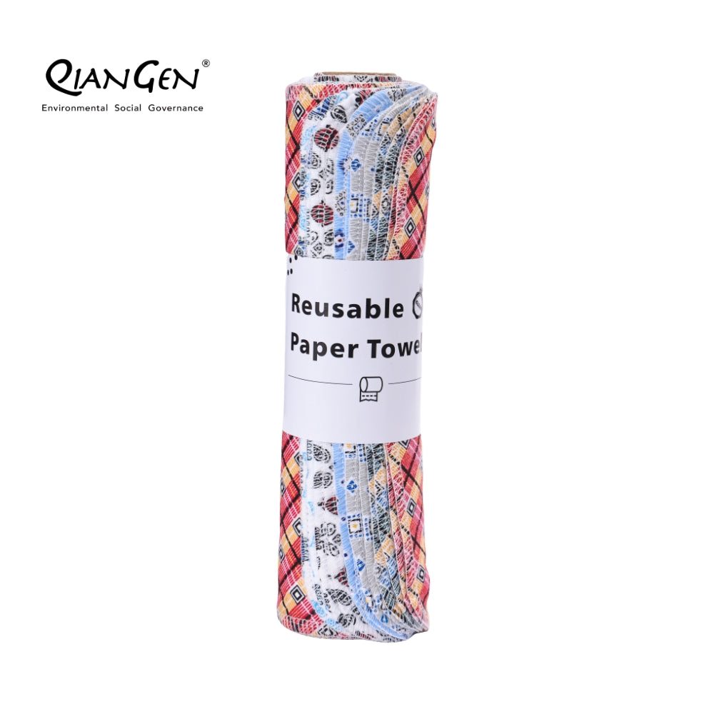 QianGen Eco-Washable Cloth Paper Towels 10 x 12" | Reusable Paper Towels, Absorbent & Soft Unpaper Towels | Zero Waste Paperless Napkins Rolls - 24 count roll