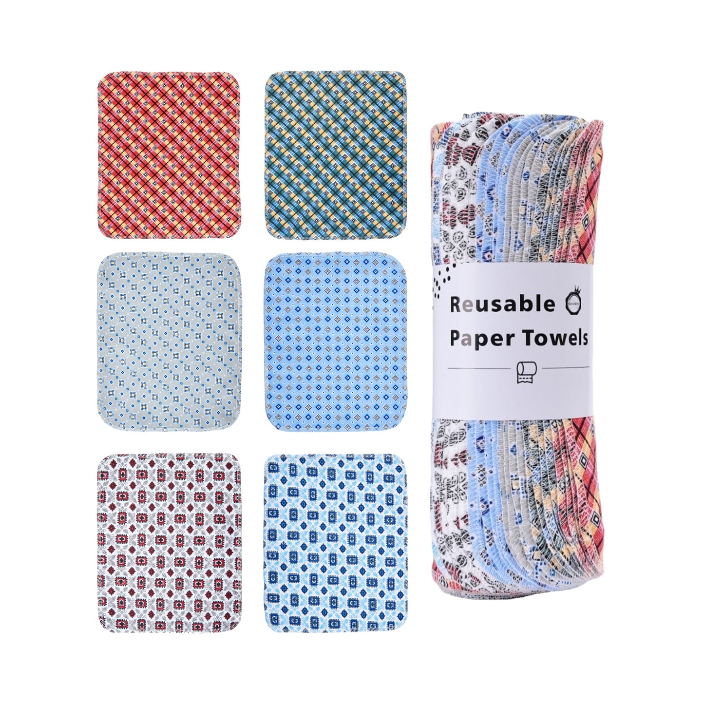 Great Time edition reusable paper towels mixed geometric and plaid patterns on roll