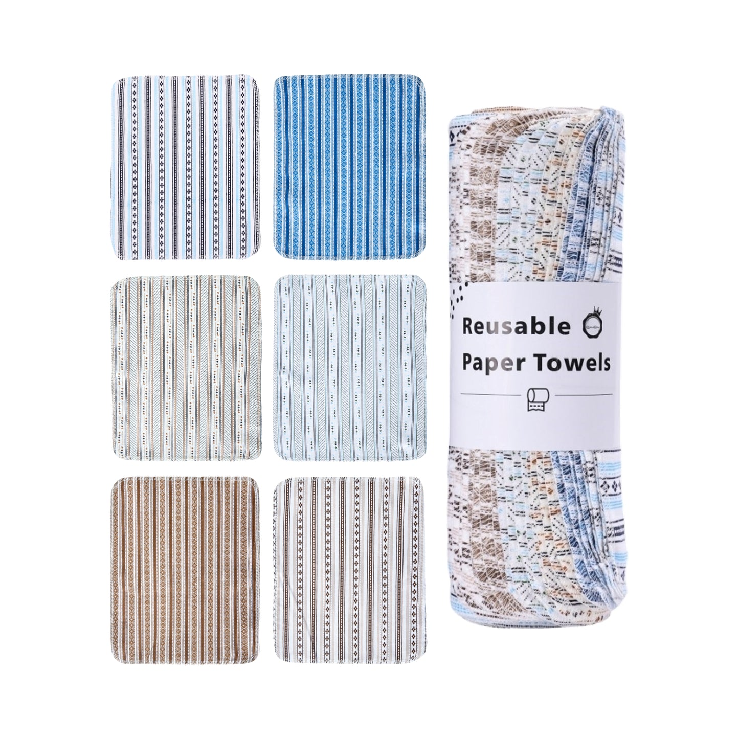 Boho stripes reusable paper towels vertical lined pattern earth tones on roll