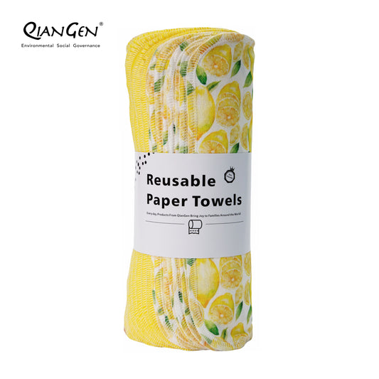 QianGen Fruit Series 10 x 12" Cloth Paper Towels - Vibrant Washable & Reusable Paper Towel | Eco-Friendly Unpaper Towels Roll for Kitchen - 24 count roll
