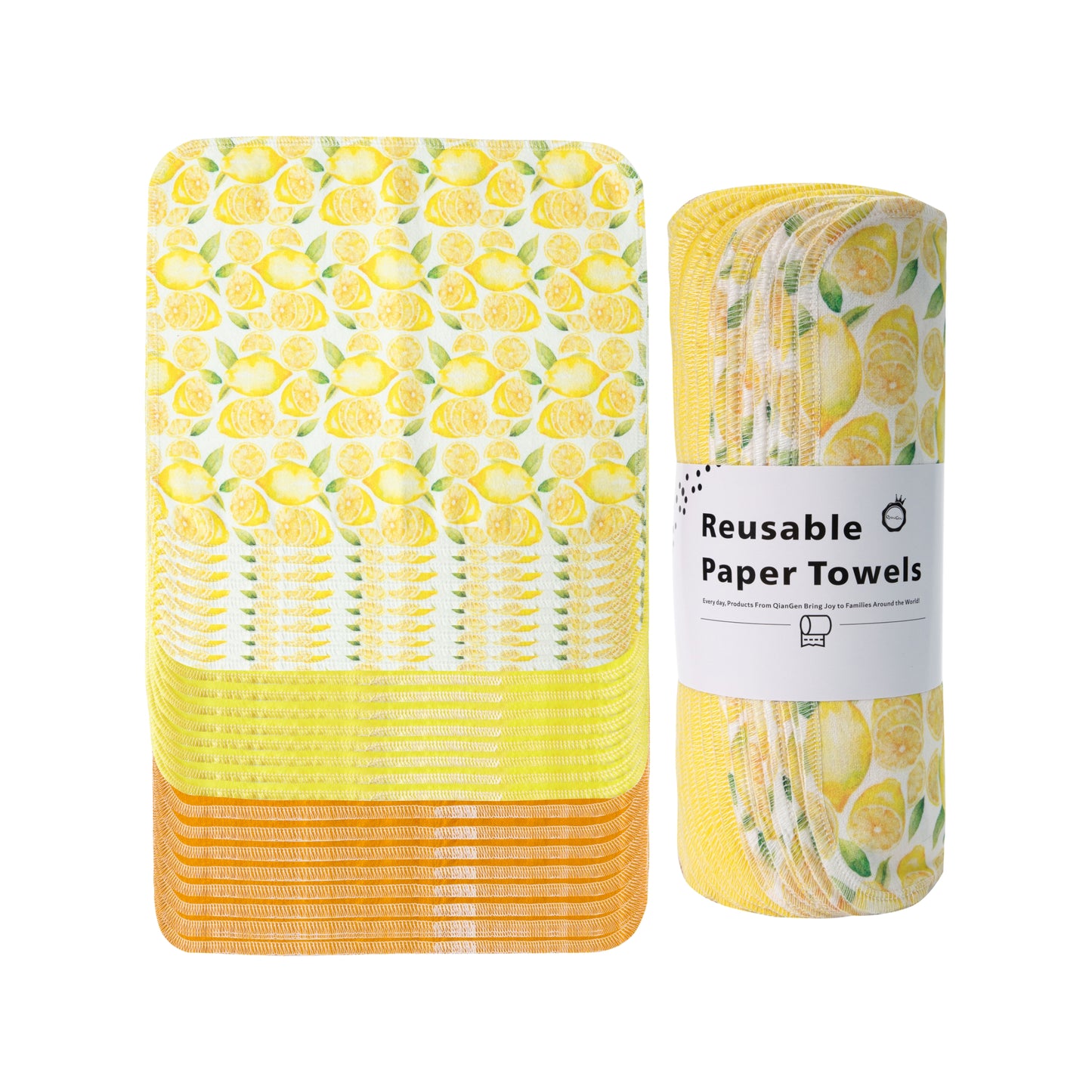 Lemon print reusable paper towels farmhouse citrus kitchen decor yellow