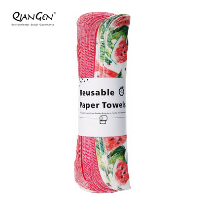 QianGen Fruit Series 10 x 12" Cloth Paper Towels - Vibrant Washable & Reusable Paper Towel | Eco-Friendly Unpaper Towels Roll for Kitchen - 24 count roll