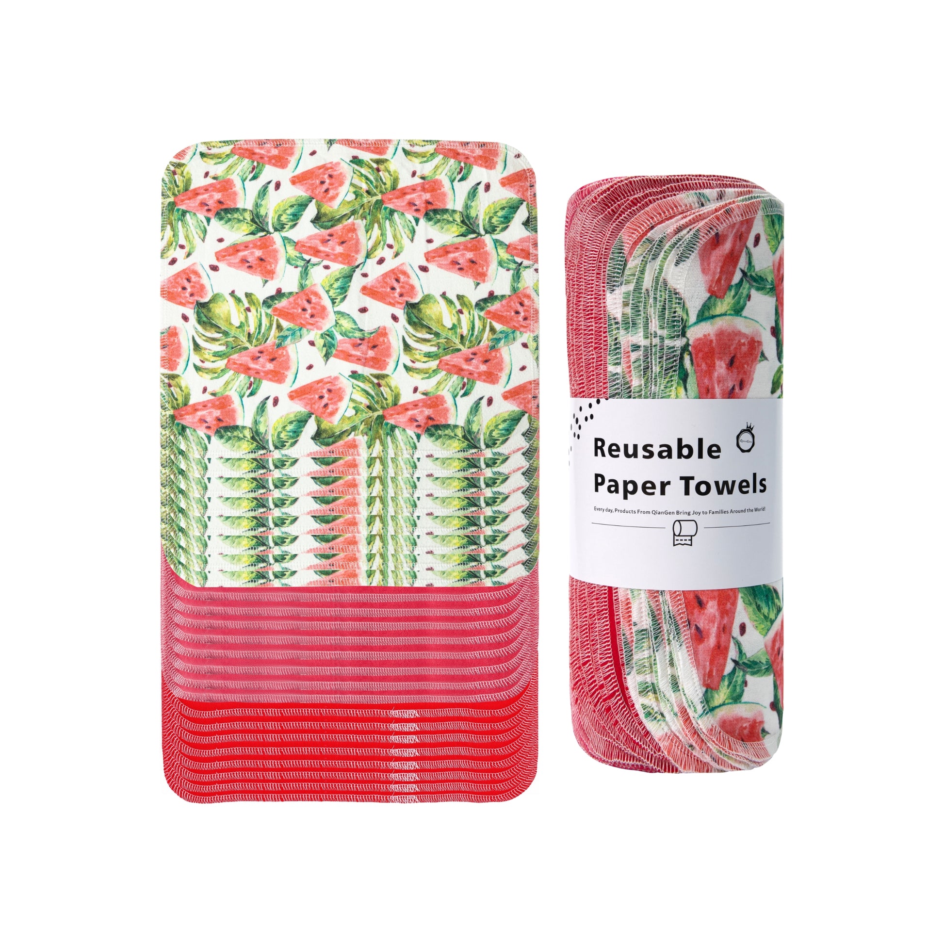Watermelon pattern cloth napkins summer picnic decor red and green on roll