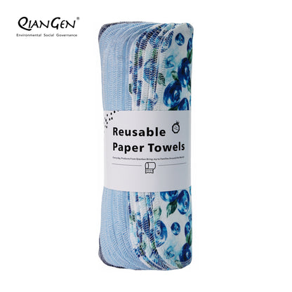 QianGen Fruit Series 10 x 12" Cloth Paper Towels - Vibrant Washable & Reusable Paper Towel | Eco-Friendly Unpaper Towels Roll for Kitchen - 24 count roll