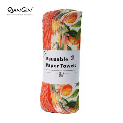 QianGen Fruit Series 10 x 12" Cloth Paper Towels - Vibrant Washable & Reusable Paper Towel | Eco-Friendly Unpaper Towels Roll for Kitchen - 24 count roll