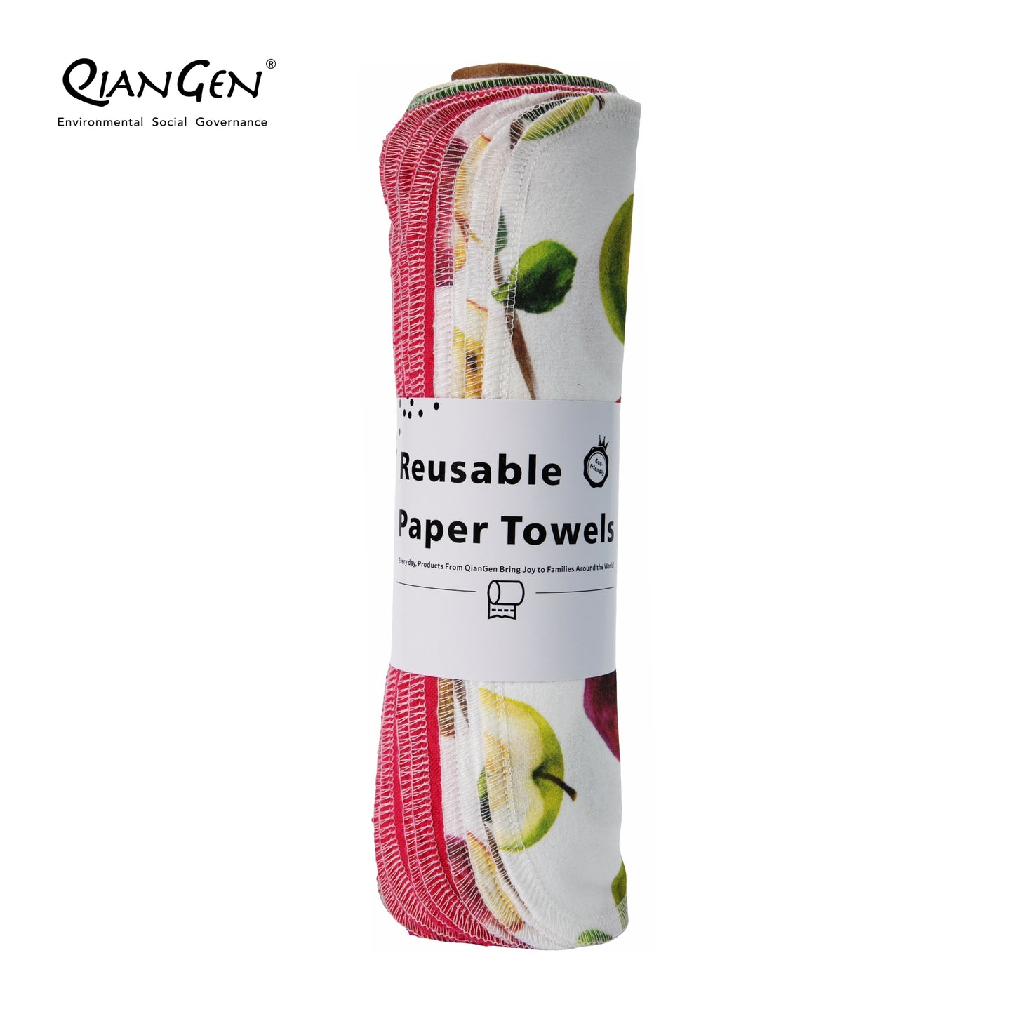 QianGen Fruit Series 10 x 12" Cloth Paper Towels - Vibrant Washable & Reusable Paper Towel | Eco-Friendly Unpaper Towels Roll for Kitchen - 24 count roll