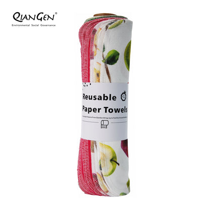 QianGen Fruit Series 10 x 12" Cloth Paper Towels - Vibrant Washable & Reusable Paper Towel | Eco-Friendly Unpaper Towels Roll for Kitchen - 24 count roll