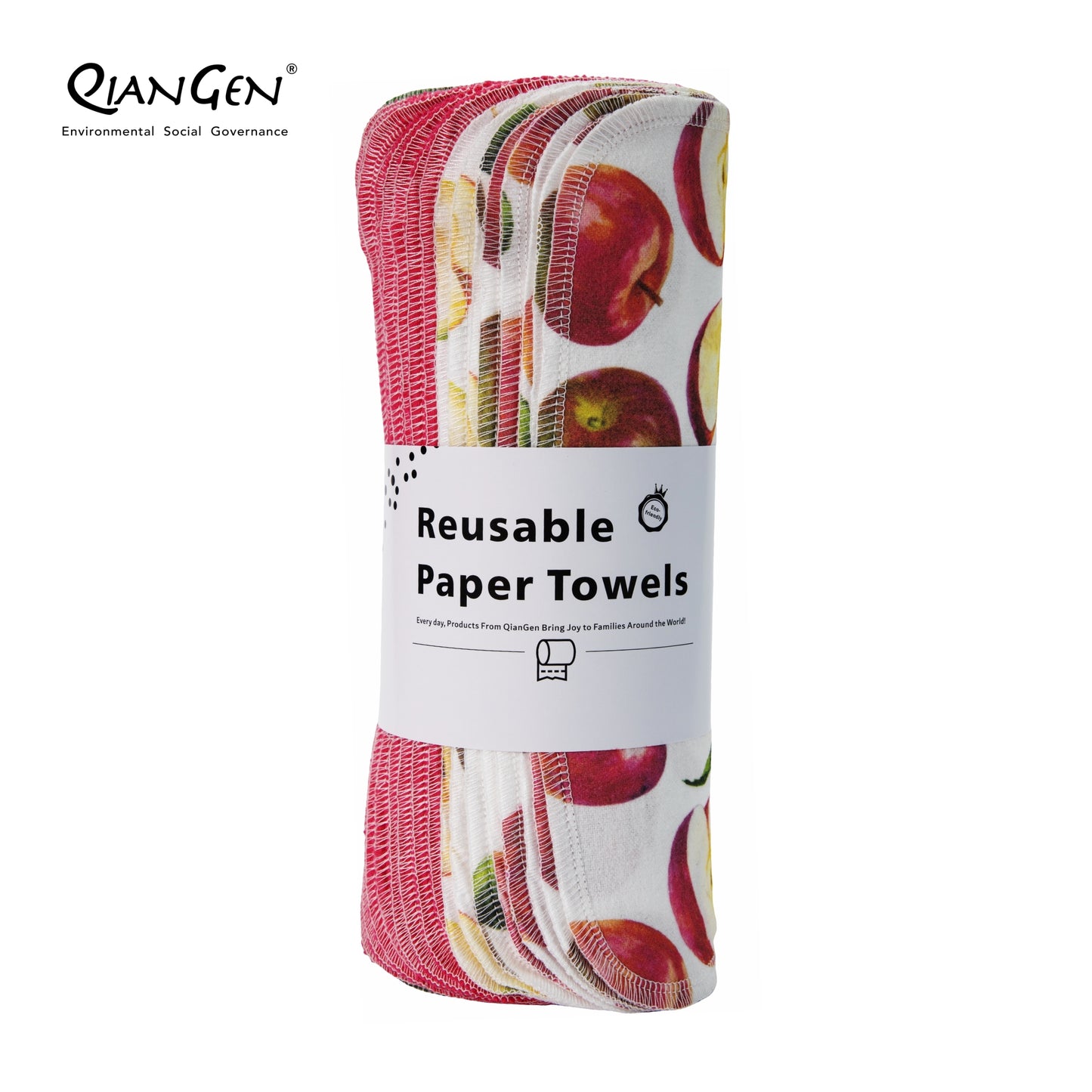 QianGen Fruit Series 10 x 12" Cloth Paper Towels - Vibrant Washable & Reusable Paper Towel | Eco-Friendly Unpaper Towels Roll for Kitchen - 24 count roll