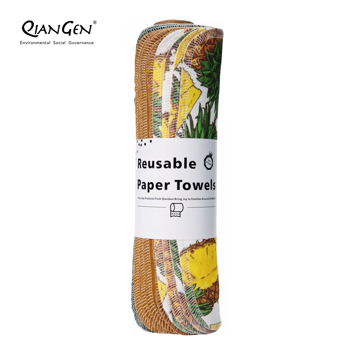 QianGen Fruit Series 10 x 12" Cloth Paper Towels - Vibrant Washable & Reusable Paper Towel | Eco-Friendly Unpaper Towels Roll for Kitchen - 24 count roll