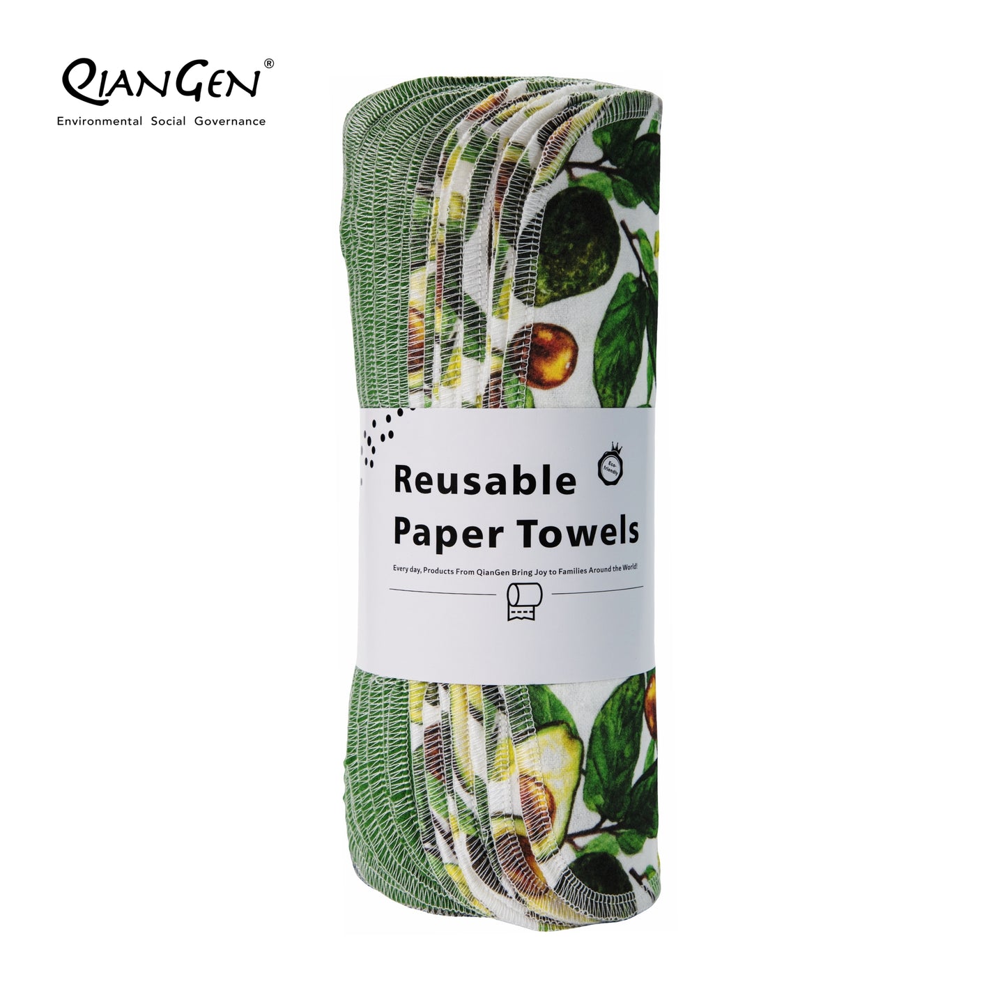 QianGen Fruit Series 10 x 12" Cloth Paper Towels - Vibrant Washable & Reusable Paper Towel | Eco-Friendly Unpaper Towels Roll for Kitchen - 24 count roll