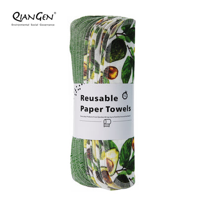 QianGen Fruit Series 10 x 12" Cloth Paper Towels - Vibrant Washable & Reusable Paper Towel | Eco-Friendly Unpaper Towels Roll for Kitchen - 24 count roll