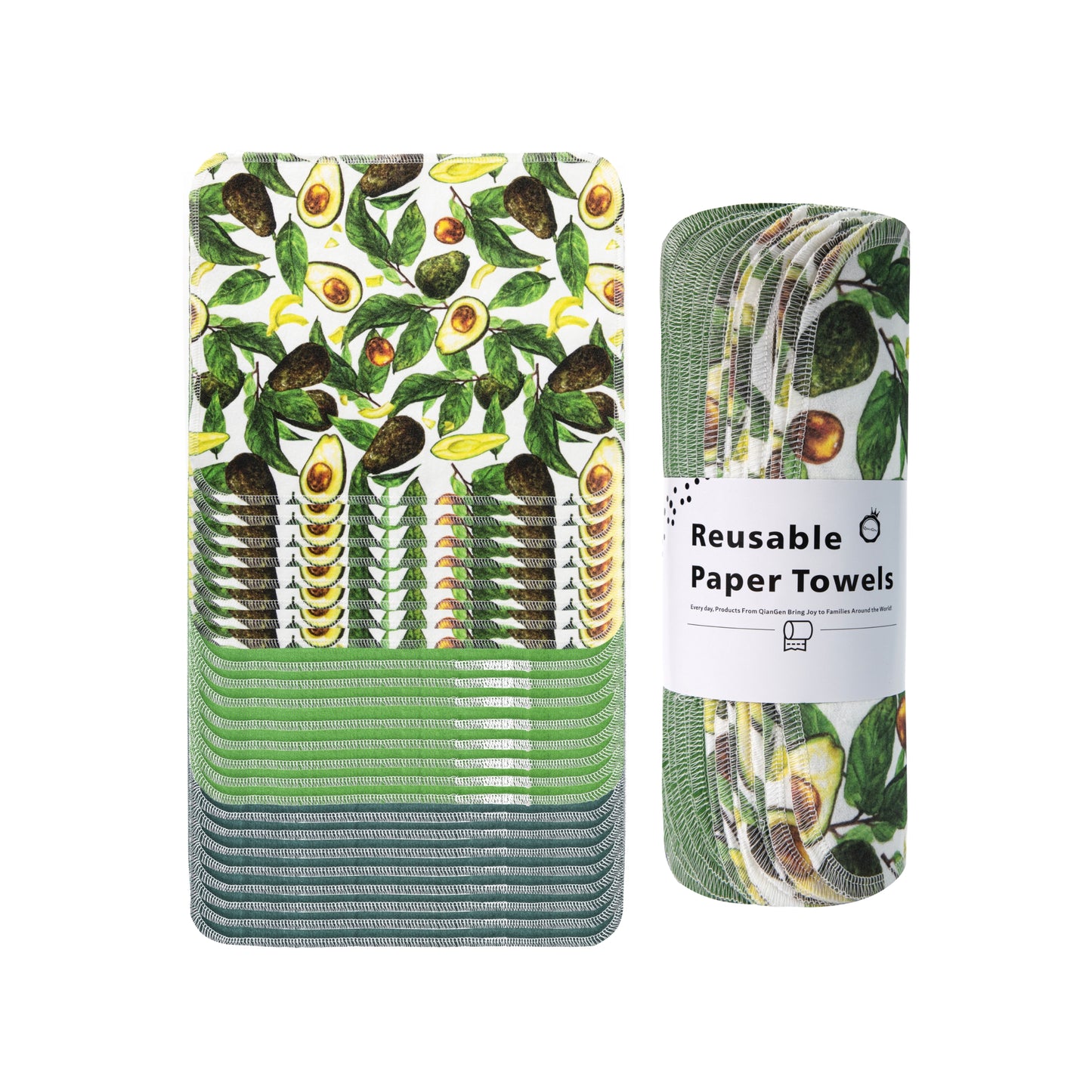 Green avocado print reusable paper towels trendy brunch kitchen decor