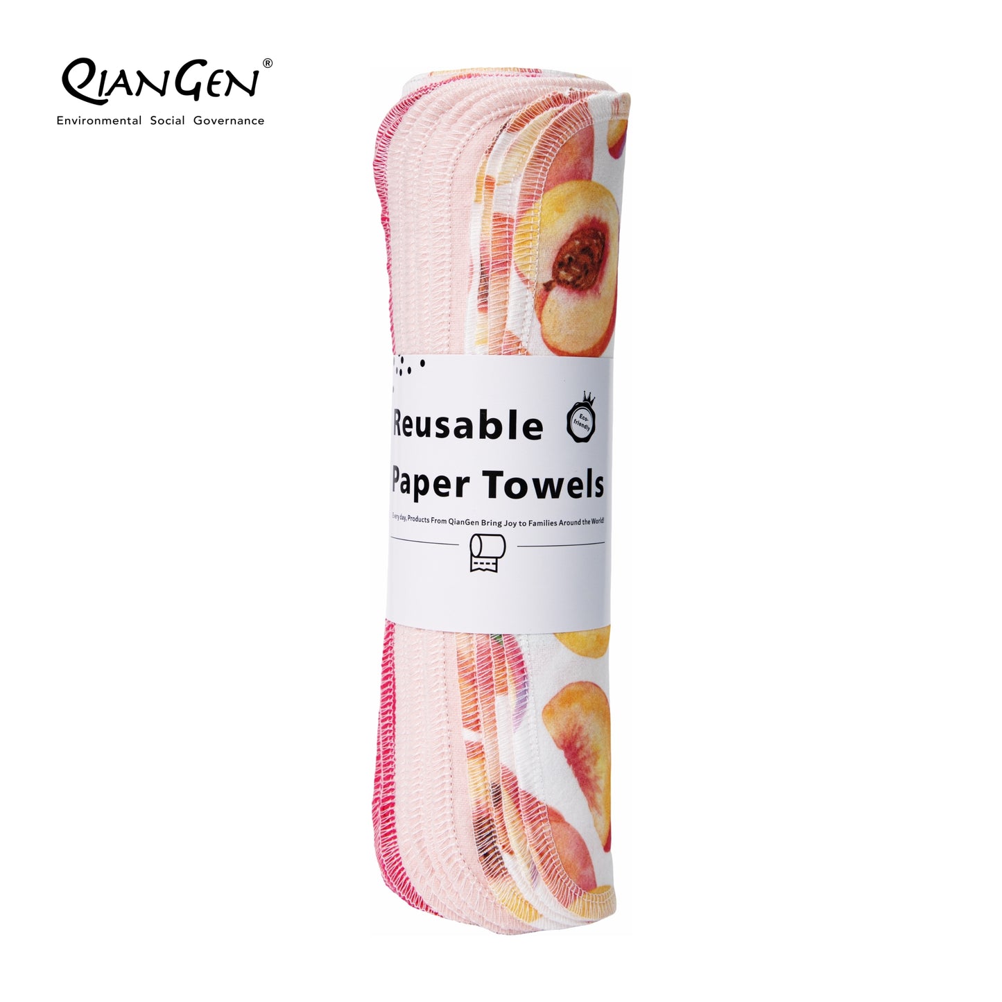 QianGen Fruit Series 10 x 12" Cloth Paper Towels - Vibrant Washable & Reusable Paper Towel | Eco-Friendly Unpaper Towels Roll for Kitchen - 24 count roll