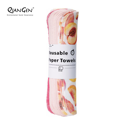 QianGen Fruit Series 10 x 12" Cloth Paper Towels - Vibrant Washable & Reusable Paper Towel | Eco-Friendly Unpaper Towels Roll for Kitchen - 24 count roll